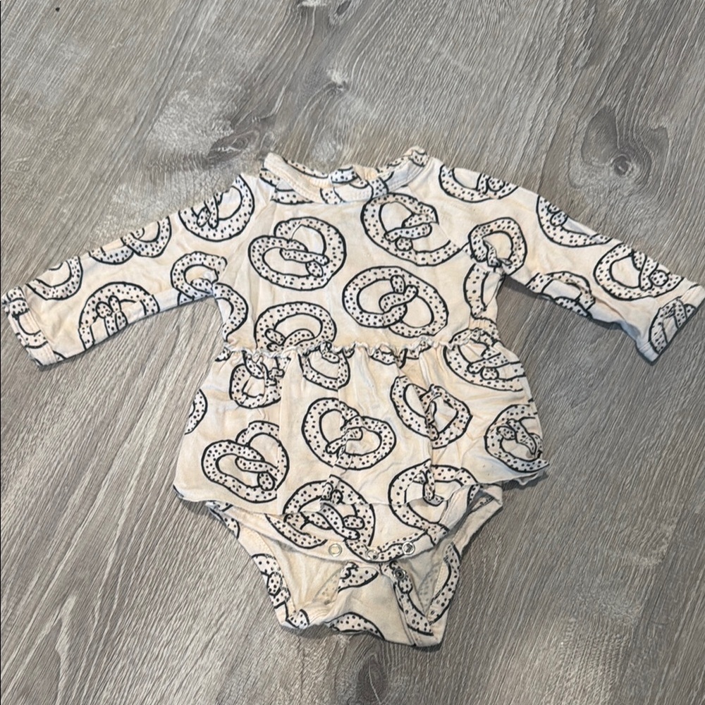 Whimsical Cream and Black Bodysuit with Pretzel Print